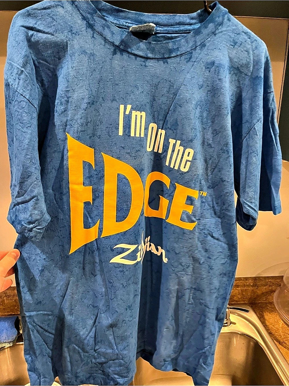 Vintage 1990s Zildjian I'm On The Edge Blue Cotton Graphic Tee